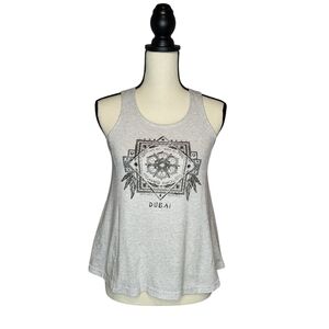 Hard Rock Cafe Dubai light gray sleeveless graphic corset tie swing top sz XS